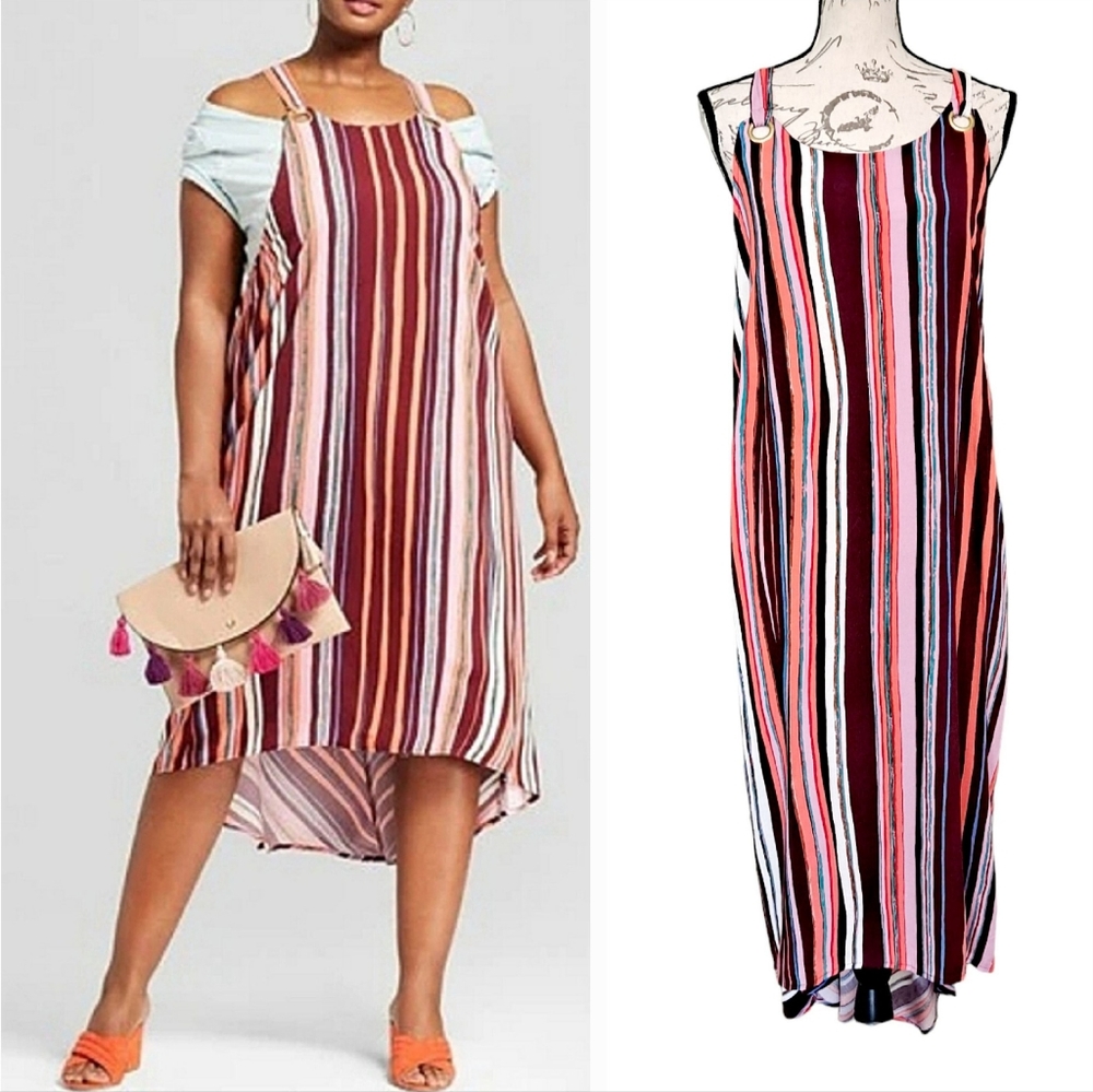 Ava & Viv striped sleeveless hi lo hem new halter midi dress plus size 3X